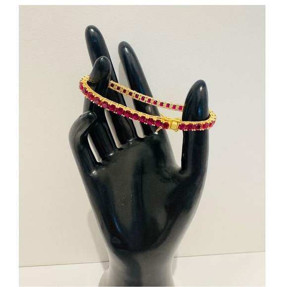 Freida Rothman Midnight Tri-Tone Twilight 14K Gold Tennis Bracelet Ruby Red - Picture 4 of 14